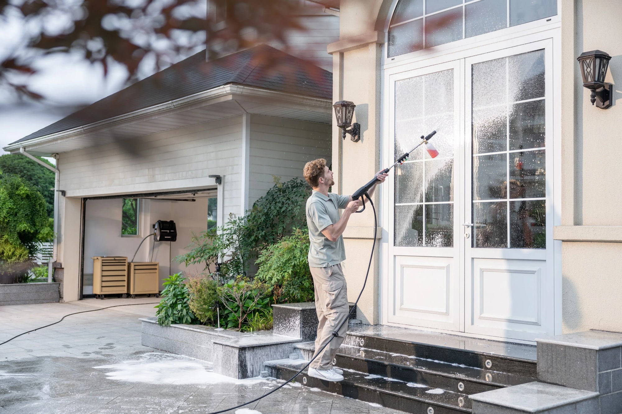 power washing a house