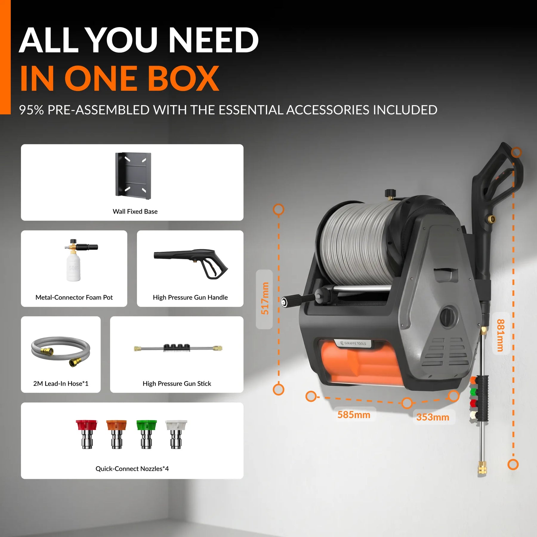 Grandfalls Retractable Pressure Washer Pro Package List Features