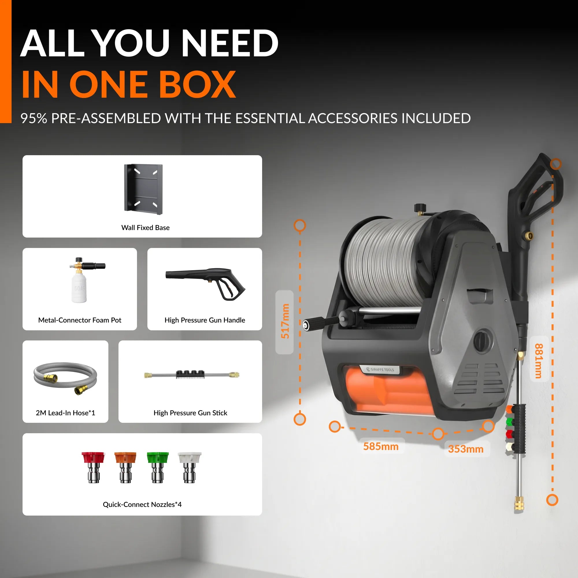 Grandfalls Retractable Pressure Washer Pro Package List Features